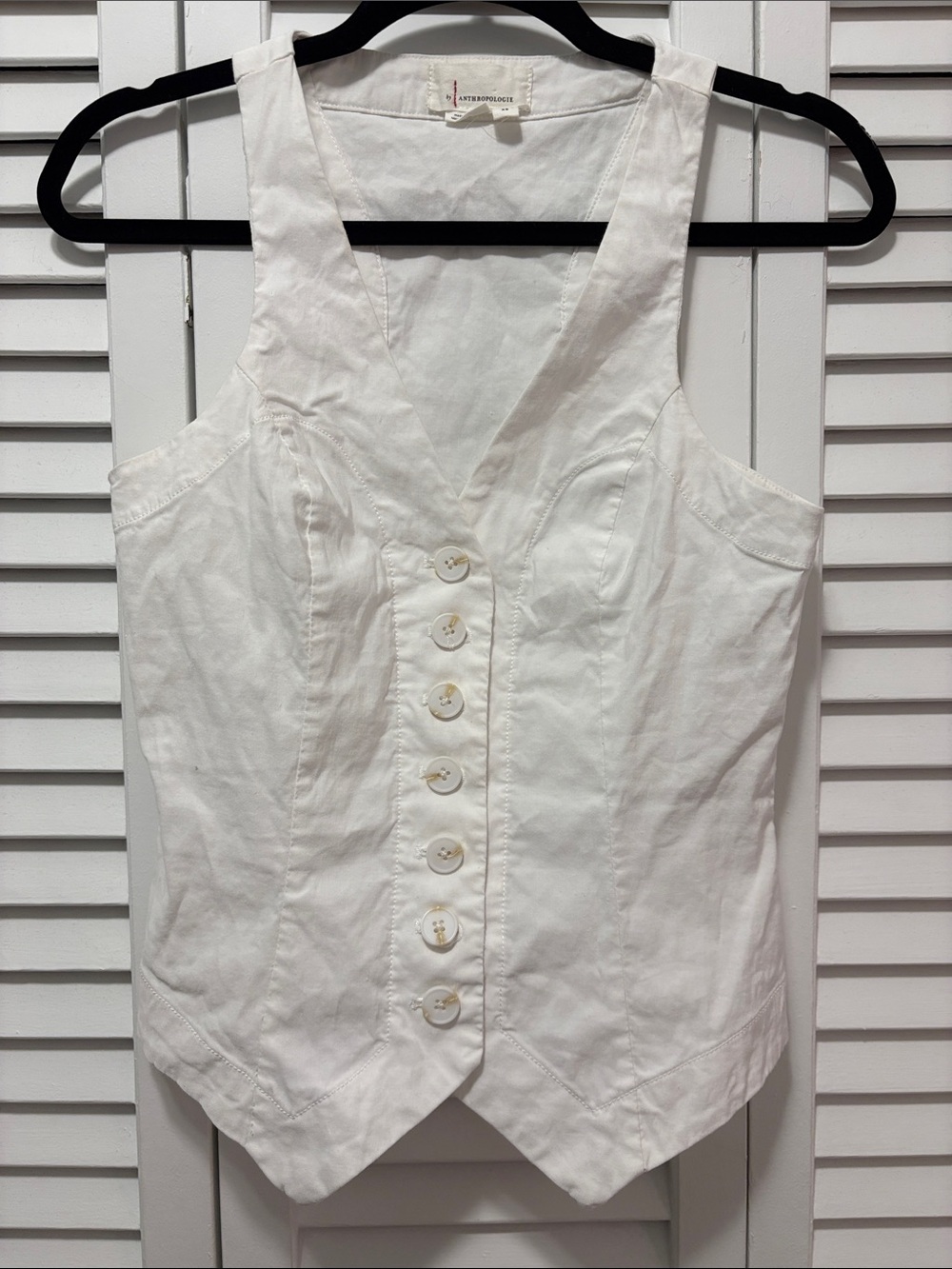 Anthropologie White Button-Front Cotton Vest